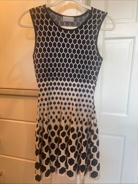 Black and Cream Geo-Print Sleeveless Fit-and-Flare Mini Dress